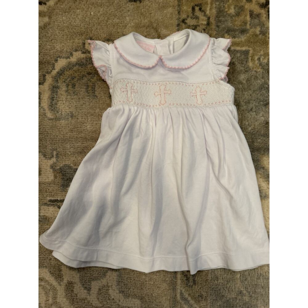 Petit Bebe Smocked Cross Pima Cotton Dress Baby Girl 12-18 Months